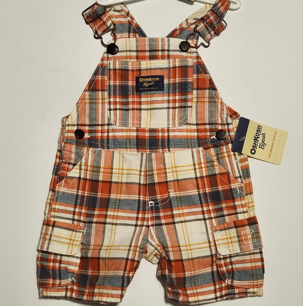 OshKosh B'gosh Plaid Kids Overalls - Orange and Blue